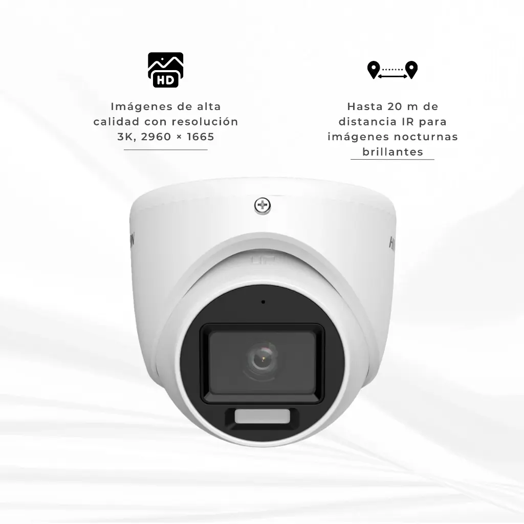 DS-2CE76K0T-LPFS | DOMO TURBO HD 3K HIBRIDA LENTE 28MM IR 20MTS LUZ BLANCA IP67 COLOR VU 4 TECNOLOG