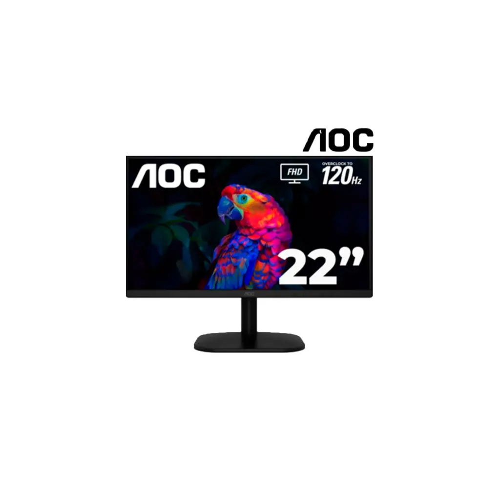 22B35HM23  -	 Monitor AOC LED Profesional plano 21.5 VA Full HD (1920 X 1080) / 120Hz / 1 ms / VGA / HDMI /Base Fija / Kensington Lock / Adaptive Sync./3 años de garantía y 1 año adicional en partes eléctricas